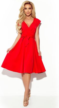 Ultrakobieca Sukienka z Kopertowym Dekoltem - Czerwona