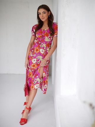 Zwiewna letnia sukienka w kwiatowy print różowa 0595