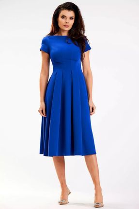 Elegancka sukienka midi z efektownymi zakładkami (Niebieski, S)