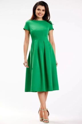 Elegancka sukienka midi z efektownymi zakładkami (Zielony, S)