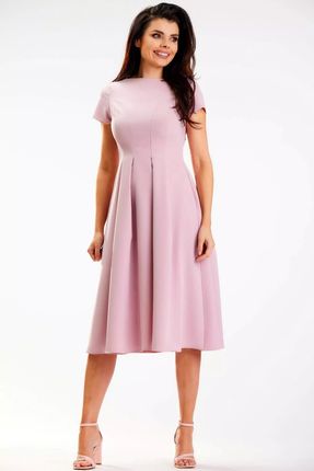 Elegancka sukienka midi z efektownymi zakładkami (Brudny róż, L)