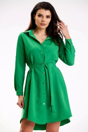 Klasyczna koszulowa sukienka przed kolano (Zielony, S)