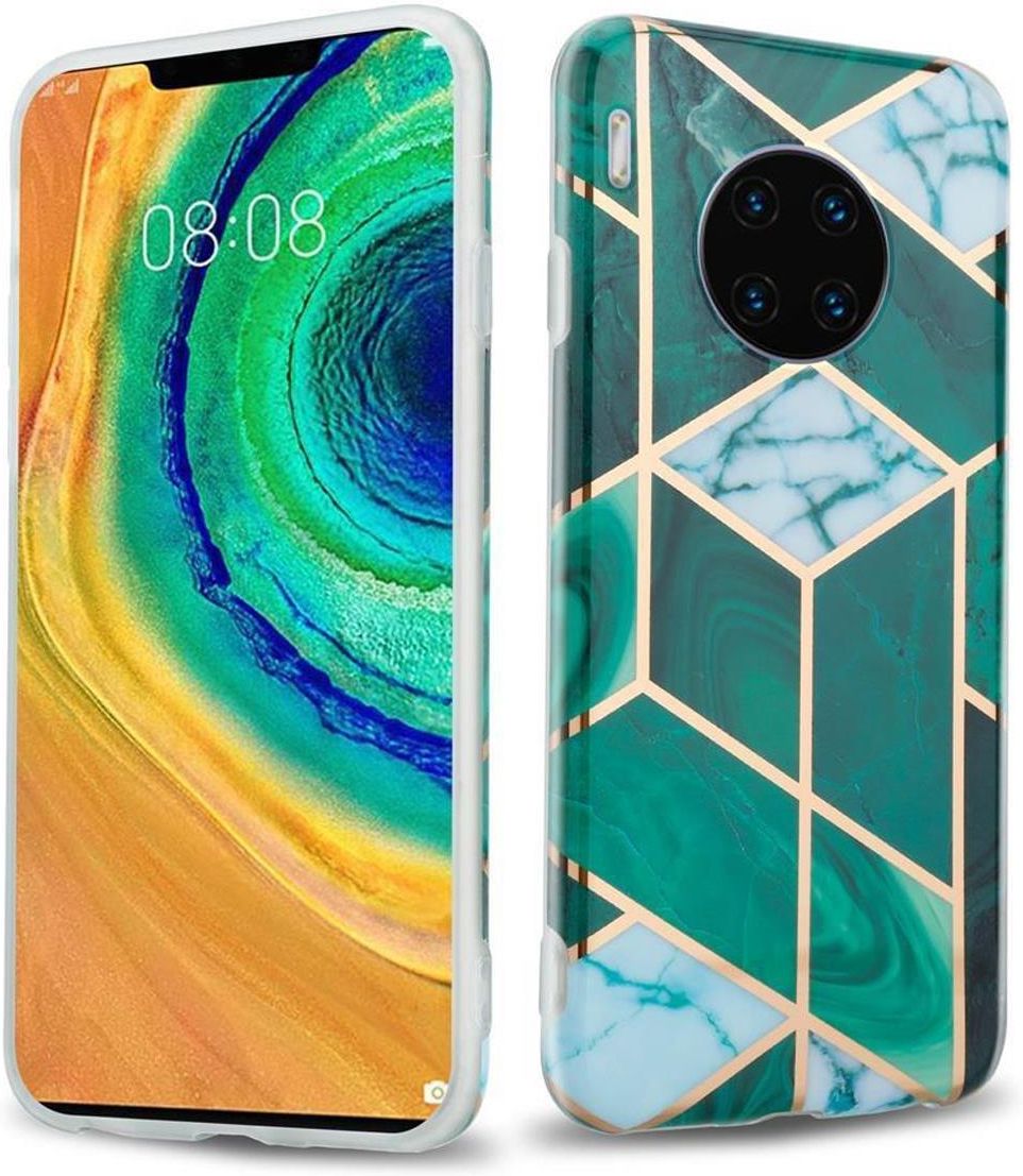 Cadorabo Pokrowiec Etui Do Huawei Mate 30 Pro W Ciemnozielono Biało Złoty Marmur No 6 Obudowa