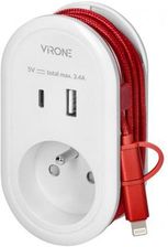 Virone Adapter 1X 2P+Z Z Ładowarką Usb Typ A+C 5V Dc/ 3,4A Z Dodatkowym Kablem Ładującym Typ C + Lightning Cs-2/Orn (CS2ORN)
