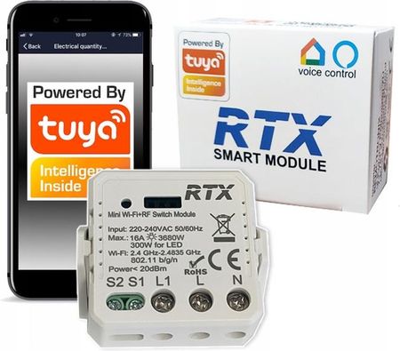 RTX Tuya Wifi Sterownik Przekaźnik 16A Mini WRS1MR