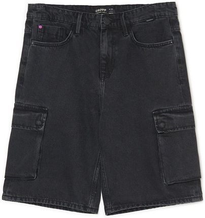 Cropp - Czarne szorty jeansowe z kieszeniami cargo - Czarny