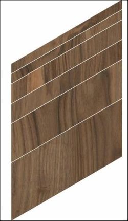 Grespania Nigra 1 Nogal 22x43 cm - dekor podłogowy drewnopodobny w kształcie asymetrycznej "jodełki"