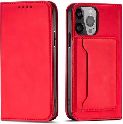 4Kom Magnet Card Case Etui Do Iphone 13 Pro Max Pokrowiec Portfel Na Karty Kartę Podstawka Czerwony