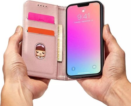 4Kom Magnet Card Case Etui Do Iphone 13 Pro Max Pokrowiec Portfel Na Karty Kartę Podstawka Różowy
