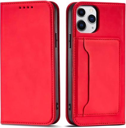 4Kom Magnet Card Case Etui Do Iphone 12 Pro Max Pokrowiec Portfel Na Karty Kartę Podstawka Czerwony