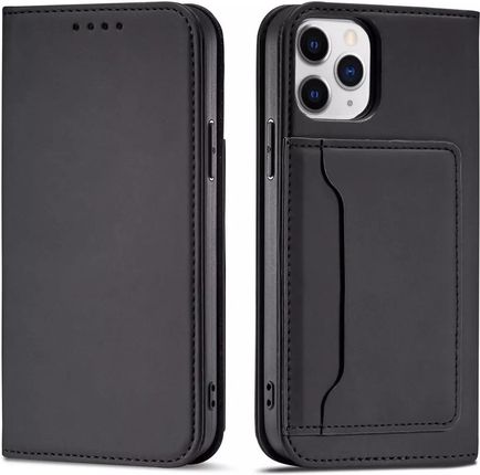 4Kom Magnet Card Case Etui Do Iphone 12 Pro Max Pokrowiec Portfel Na Karty Kartę Podstawka Czarny