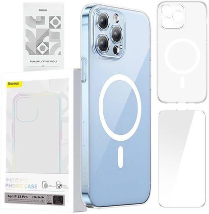 Baseus Etui Ochronne Magnetic Crystal Clear Do Iphone 13 Pro (Transparentne) Szkło Hartowane Zestaw Czyszczący
