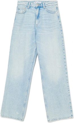 Cropp - Błękitne jeansy loose z wysokim stanem - Niebieski