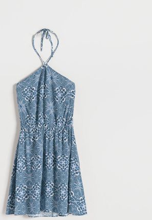 Reserved - Sukienka mini z wiązaniem - Niebieski