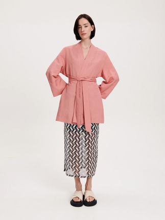 Reserved - Kimono z lnem - Różowy