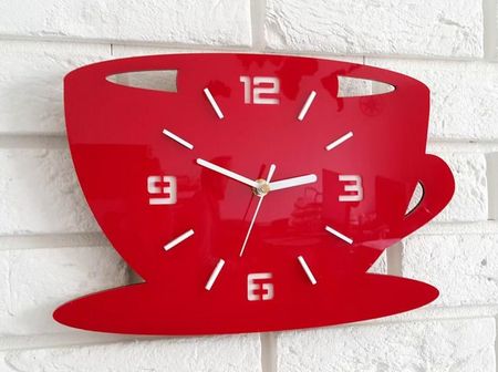 Zegar Ścienny FILIŻANKA 3D Czerwony Kuchenny