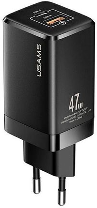 USAMS ŁAD. SIEC. T41 USB-C+USB GAN 47W PD+QC (ONLY HEAD) FAST CHARGING CZARNY/BLACK CC137TC01 (US-CC137)