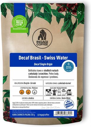 Ingagi Coffee Bezkofeinowa Brazylia Swiss Water Ziarno 250g