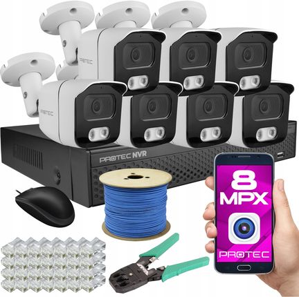 Protec Cyfrowy Monitoring 7 Kamer Ip 8Mpix 4K Bez Dysku