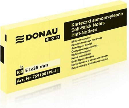 Donau Karteczki Samoprzylepne Bloczek 38X51Mm Zółte 3Szt