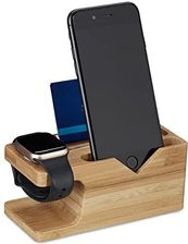 Relaxdays Stacja ładująca, do Apple Watch i iPhone, bambus, wys. x szer. x gł.: 6 x 14 x 6,5 cm, stacja do telefonu komórkowego i stojak na zegarek, k