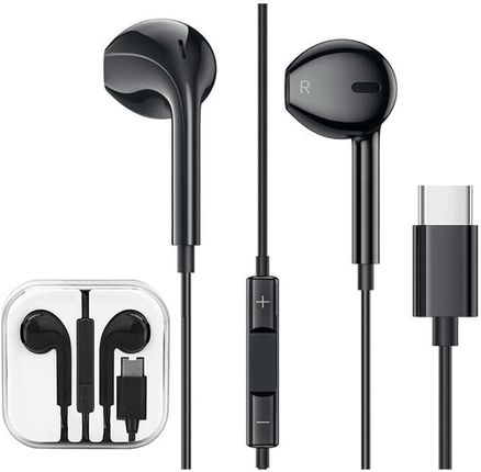 4Kom.Pl Słuchawki przewodowe douszne Vega Colors EarPods USB-C Type C NEW CHIP Czarne