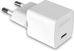 Lindy 73410 20 W ładowarka USB typu C PD, ładowarka USB typu C, Power Delivery 3.0 20 W, kompaktowa, 5 V/3 A, 9 V/2,22 A, 12 V/1,67 A, do smartfonów,