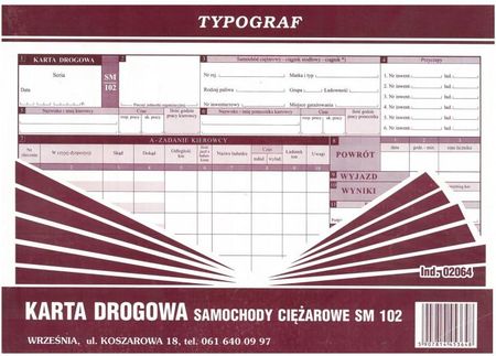 Karta Drogowa A4 Sm102 Nie Nr.