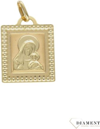 Złoty medalik prostokątny 333 z Matką Boską Częstochowską