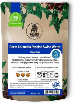 Ingagi Coffee Bezkofeinowa Ziarno Columbia Swiss Water 1kg