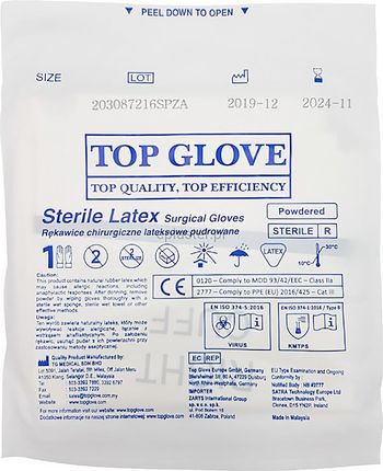 Zarys Rękawice Chirurgiczne Pudrowane Top Glove 1 Para 7,5