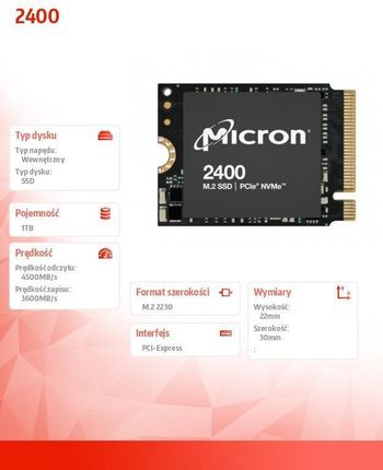 Dysk SSD Micron 2400 1TB M.2 (MTFDKBK1T0QFM1BD1AABYYR) - Opinie i 