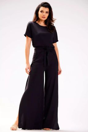 Wiązane szerokie spodnie w stylu greckim (Czarny, XL)
