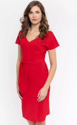 Ołówkowa sukienka z delikatnym rozcięciem i dekoltem (Czerwony, S)
