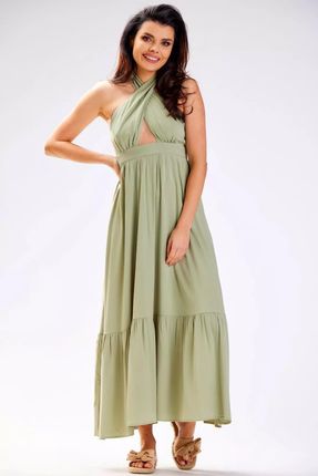 Wiskozowa sukienka maxi z efektownym dekoltem (Zielony, S)