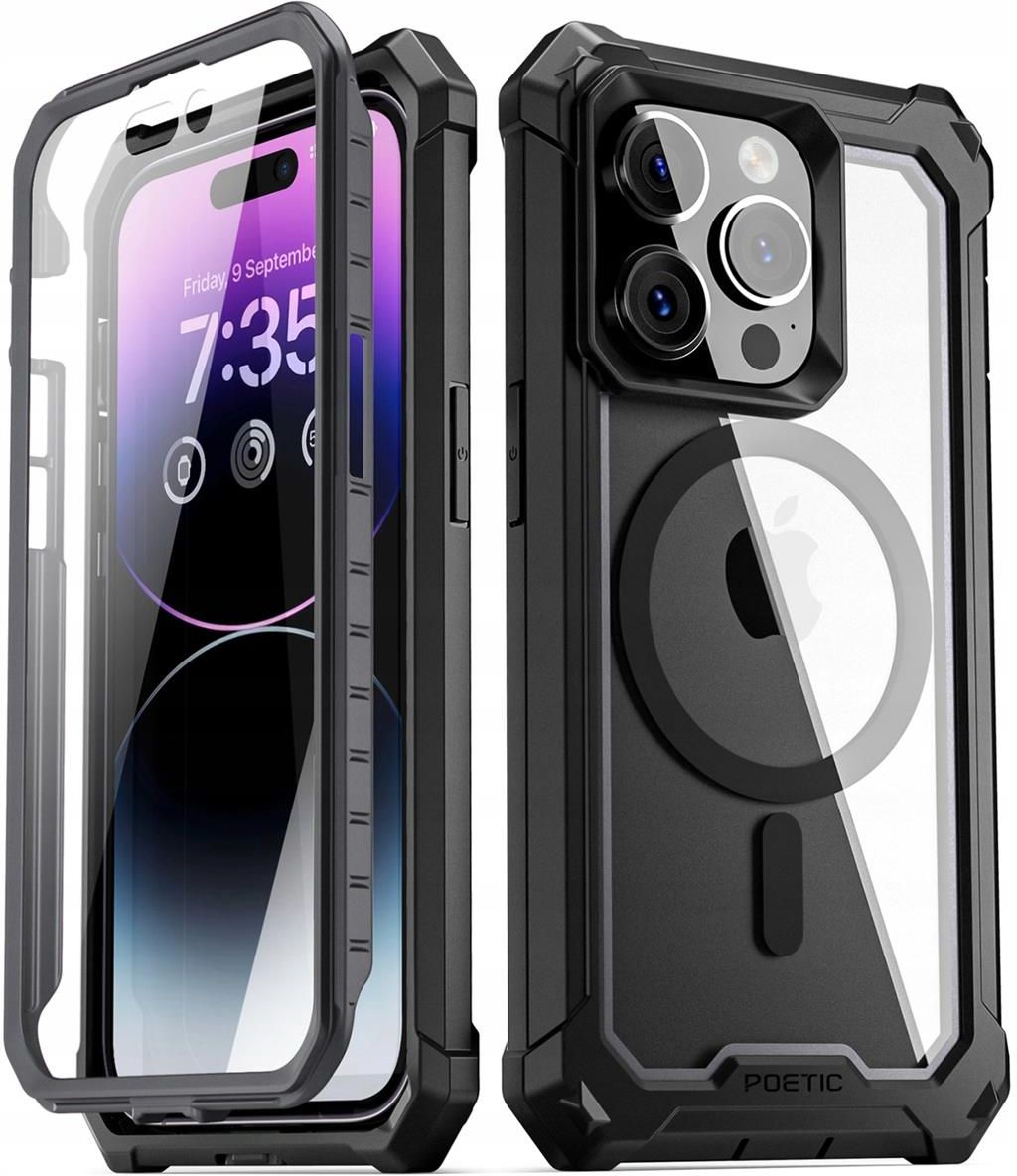 For IPhone 16 Pro Max Case Built-in Screen With Kickstand Rugged Cover Black