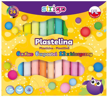 Plastelina STRIGO, 24 kolorów ( 6 fluorescencyjnych,  6 pastelowych, 12 klasycznych)