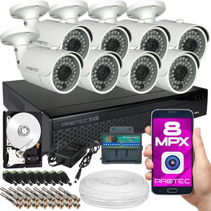 Protec Zestaw Monitoringu Premium 8 Kamer 8Mpx 4K Hdd 2Tb