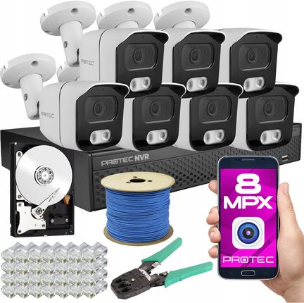 Protec Cyfrowy Monitoring 7 Kamer Ip 8Mpix 4K Dysk 4Tb