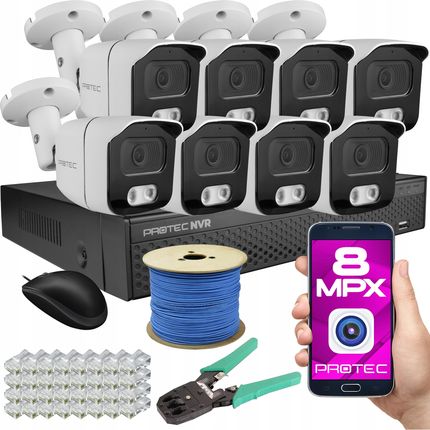 Protec Cyfrowy Monitoring 8 Kamer Ip 8Mpix 4K Bez Dysku