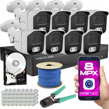 Protec Cyfrowy Monitoring 8 Kamer Ip 8Mpix Duży Dysk 4Tb