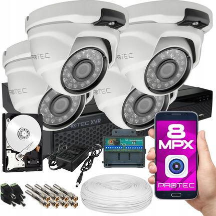 Protec Premium Zestaw Do Monitoringu 4 Kamery Kopuły 8Mp