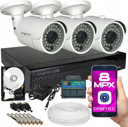 Protec Premium Monitoring 3 Kamery 8Mp Duży Dysk 4Tb