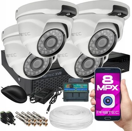 Protec Premium Monitoring 4 Kamery Kopuły 8Mp Bez Hdd