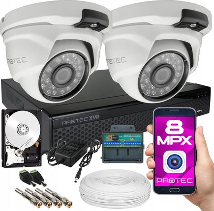 Protec Premium Zestaw Do Monitoringu 2 Kamery Kopuły 8Mp
