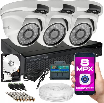 Protec Premium Zestaw Do Monitoringu 3 Kamery Kopuły 8Mp