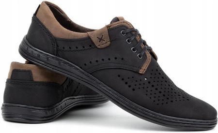 Skórzane buty męskie 402 lato czarne z brązem 42