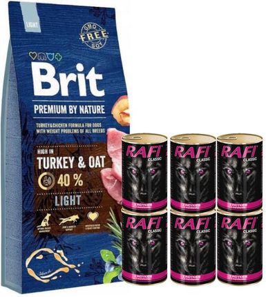 Brit Premium By Nature Light Turkey & Oat 15 kg + Rafi Classic Indyk 6x1.24 kg
