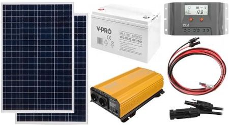 Zestaw 2x panel fotowoltaiczny Volt Polska POLI 110W 18V [1016 x 670 x 30 x 25 mm] + Regulator solarny SOL MPPT 10A + Przetwornica SINUS PLUS 1500 + A