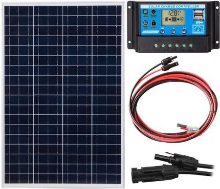 Zestaw panel fotowoltaiczny Volt Polska POLI 110W 18V [1016 x 670 x 30 x 25 mm] + Regulator solarny SOL PWM 10A 2xUSB + 2x kabel 2x4m 2,5mm2